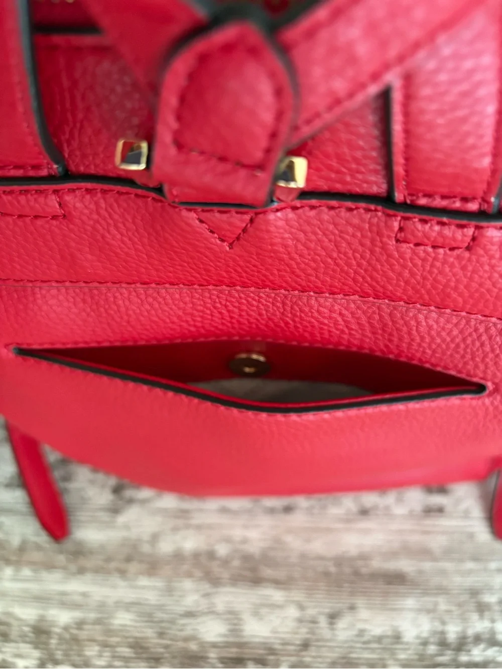Michael Kors Bright Red Pebbled Leather Backpack with Gold Hardware